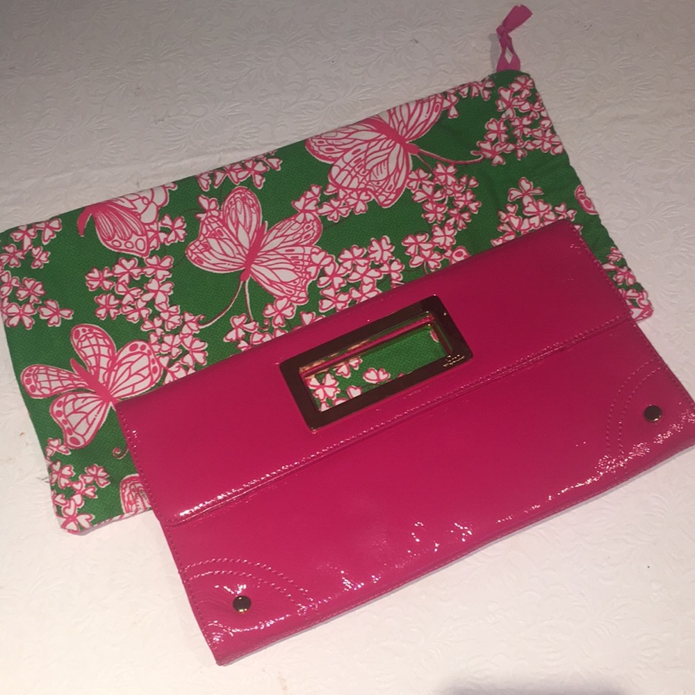 Lilly pulitzer nwot leather clutch pink gold purse